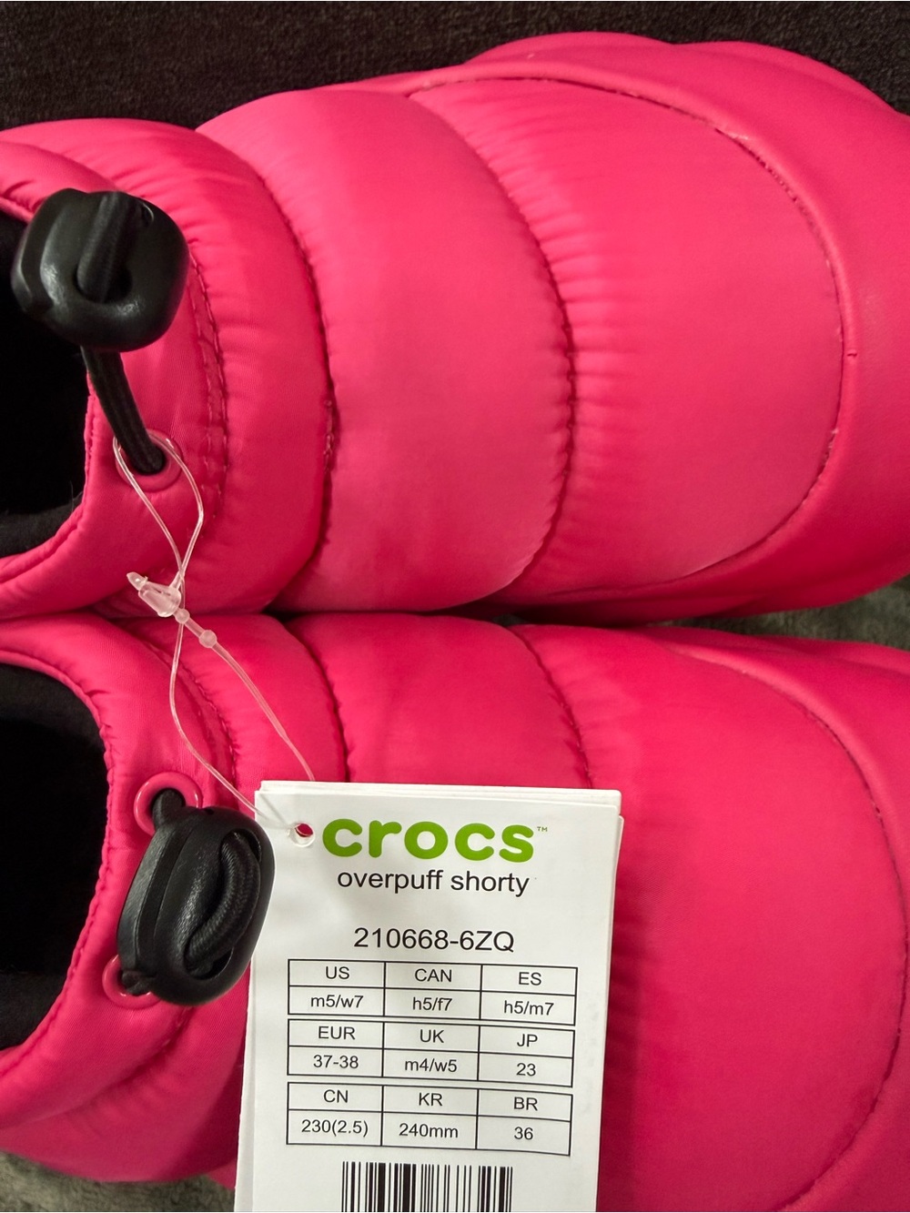 Crocs Overpuff Shorty Hot Pink Slip-On Puffer Shoes Size M5/W7 Dragon Fruit - Picture 4 of 5